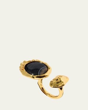 Alexis Brut Banded Agate Coin Open Statement Ring - Metallic