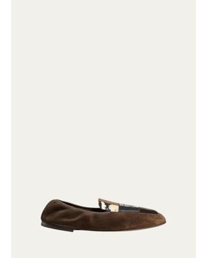 KHAITE Zoe Patchwork Leather Loafers - White