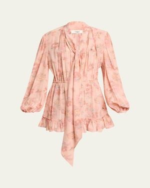 Chloé Long-Sleeve Bouquet Print Silk Dress - Pink