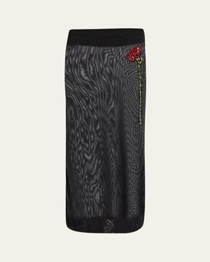 Simone Rocha Sheer Column Rose Crystal Midi Skirt - Black
