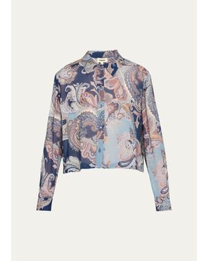 L'Agence Cosette Cropped Button-Front Shirt - Blue