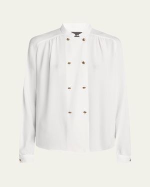 Giorgio Armani Double-Breasted Silk Blouse - White