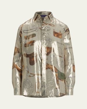 Ralph Lauren Evelina Equestrian Metallic Silk Shirt