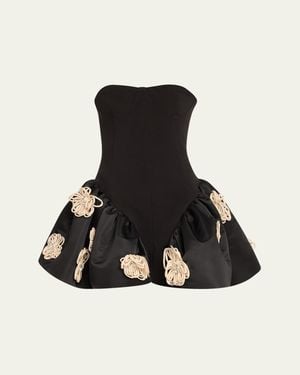 Harbison Flora Cyclone Floral Applique Peplum Backless Mini Dress - Black