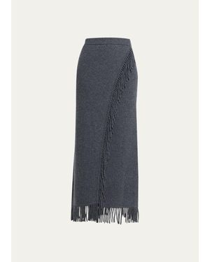Jonathan Simkhai Casey Ribbed Fringe-Trim Midi Skirt - Blue