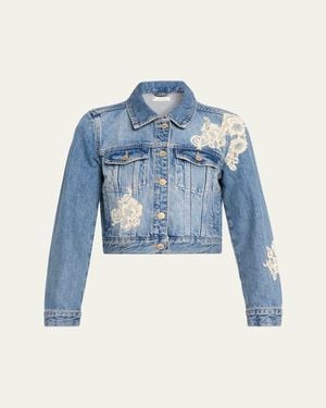 LoveShackFancy Amana Lace Appliqué Denim Jacket - Blue