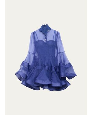Zimmermann Clash Lantern Mini Dress - Blue