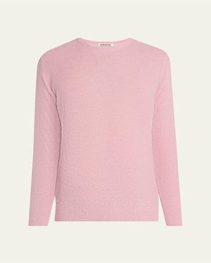 AURALEE Double-Faced Wool Alpaca Low Gauge Knit Crew-Neck in Gray