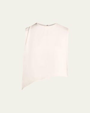 Vince Asymmetric Satin Lace Top - Natural