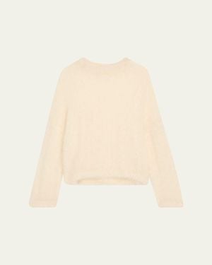 Brunello Cucinelli Mohair Cozy Candy Floss Knit Crewneck Sweater - Natural