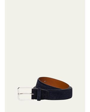 Santoni Apos;S Rectangle-Buckle Hand-Burnished Suede Belt - Blue