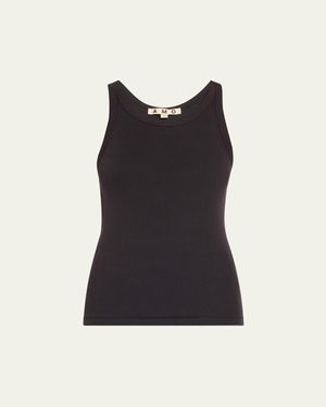 Amo Denim Long Ribbed Cotton Tank Top - Black