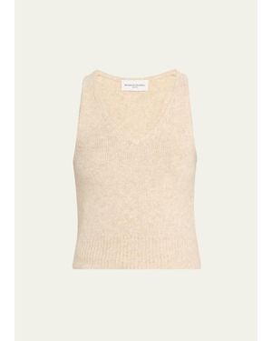 Brandon Maxwell Reese V-Neck Cashmere Knit Tank Top - Natural