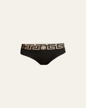 Versace Greca Logo-Band Cotton Bikini Briefs - Black