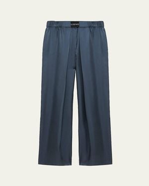 Loewe Logo-Band Satin Wide-Leg Pull-On Pants - Blue