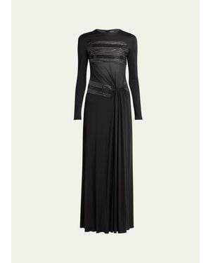 Giorgio Armani Crystal Sheer Midriff Jersey Gown - Black