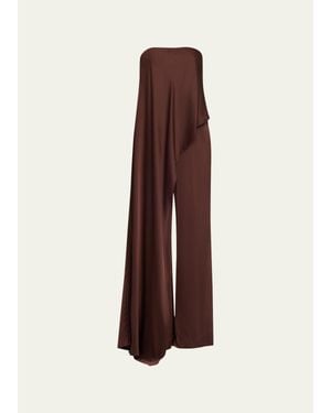 Halston Sonia Strapless Draped Wide-Leg Jumpsuit - Purple
