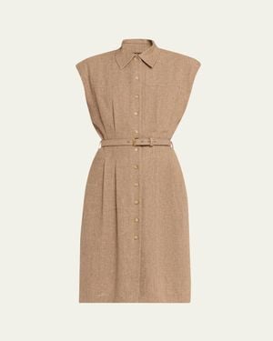 Loro Piana Maise Belted Woven Linen Shirtdress - Natural