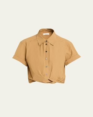 A.L.C. Lily Cropped Twist-Front Poplin Shirt - Natural