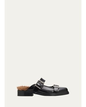 Simone Rocha Faux Fur Lined Leather Mary Jane Mules - White