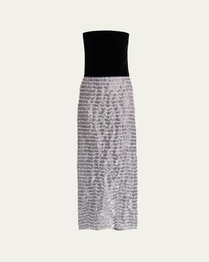 Giorgio Armani Strapless Velvet Bustier Iridescent Textured Silk Gown - White