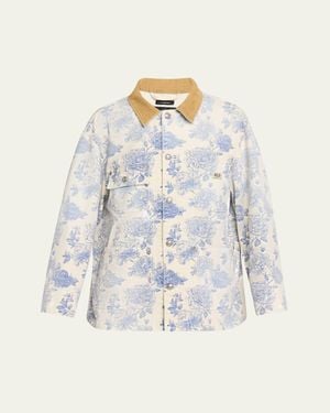 R13 Corduroy-Collar Toile Cotton Chore Jacket - White