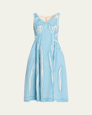 Marni Screen-Printed Denim Sleeveless Midi Dress - Blue