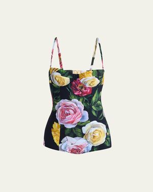 Dolce & Gabbana St. Peonie Rose One-Piece Swimsuit - White