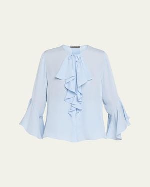 Kobi Halperin Turner Tie-Neck Ruffle Blouse - Blue