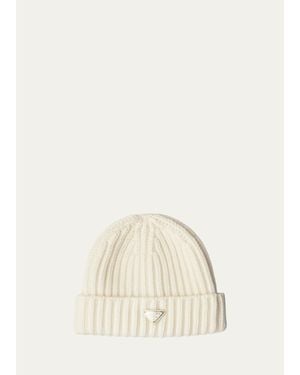 Prada Ribbed Crochet Beanie - Natural