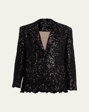 Toccin Willa Sequined Lace Boyfriend Blazer - Black