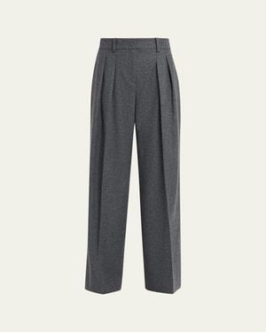 Michael Kors Woflan Pleated Wool Wide-Leg Pants - Gray