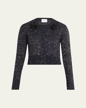 Erdem Crystal Embellished Paillette Knit Crop Cardigan - Blue