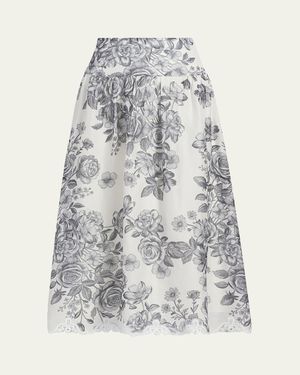 Kobi Halperin Lidia Floral-Print Midi Skirt - White