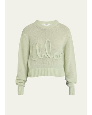 Chloé Logo Embroidered Alpaca Wool Sweater - Green