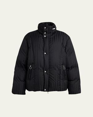 Setchu Jacquard Stripe Down Hooded Jacket - Blue