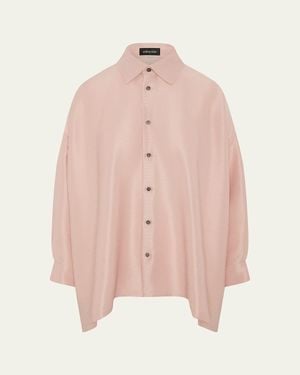 Eskandar Lightweight Silk Plisse Wide A-Line Shirt With Collar - Pink