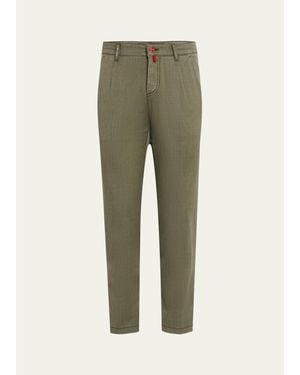 Kiton Washed Wool Slim Four-Pocket Pants - Green