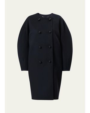 Carolina Herrera Wool Double-Breasted Cocoon Coat - Blue