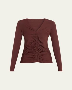 Wolford Pure Ruched Long-Sleeve Top - Red