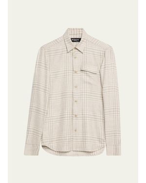 Kiton Baba Tonal Plaid Side-Pocket Overshirt - Natural