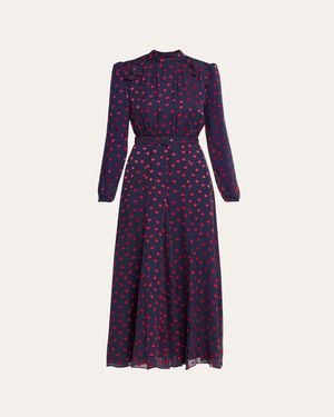 Saloni Jacqui-B Belted Floral Silk Midi Dress - Purple