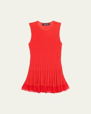 Ashlyn Shino Ruffle Rib Knit Tank Top - Red