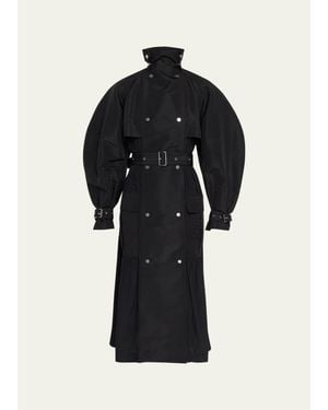 Lanvin Mixed-Media Belted Long Trench Coat - Blue