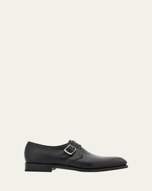 Ferragamo Sullivan Tramezza Leather Monk-Strap Loafers - White