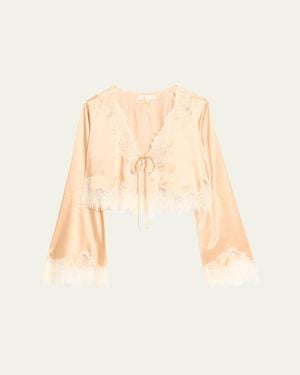 LoveShackFancy Kately Lace-Trim Satin Top - Natural