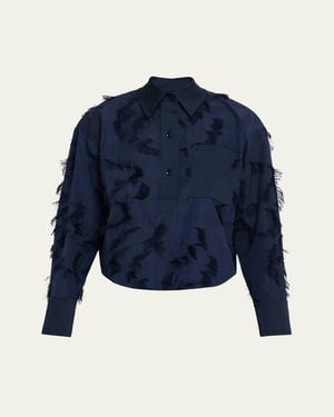 Jason Wu Long Sleeve Fringe Fil Coupe Collared Shirt - Blue