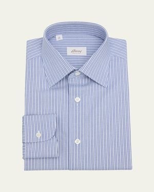 Brioni Cotton Multi-Stripe Dress Shirt - Blue