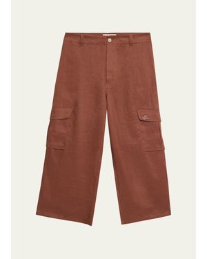 Marni Linen Wide-Leg Cargo Pants - Red