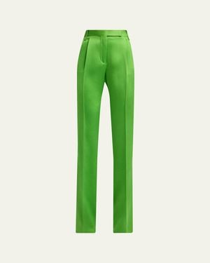 Tom Ford Pleated Silk Straight-Leg Pants - Green